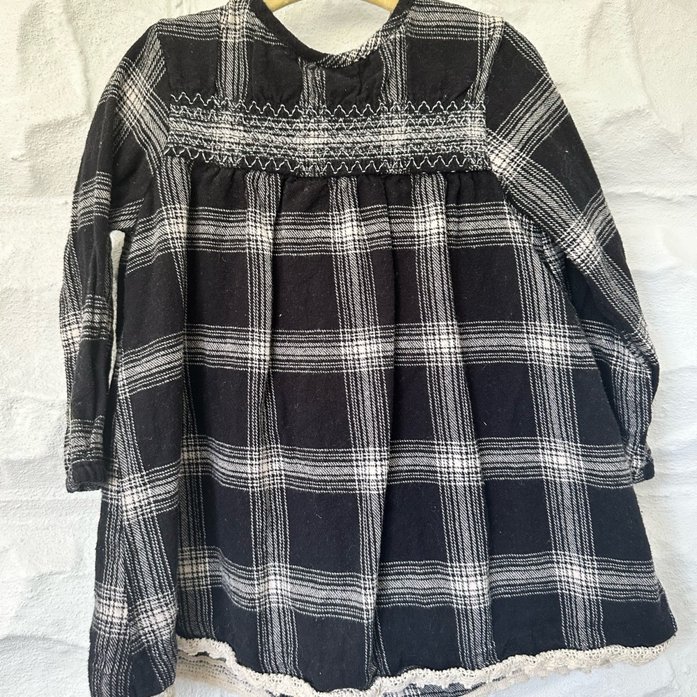 Small Shop Handmade Vintage dress smocking toddler black white plaid christmas